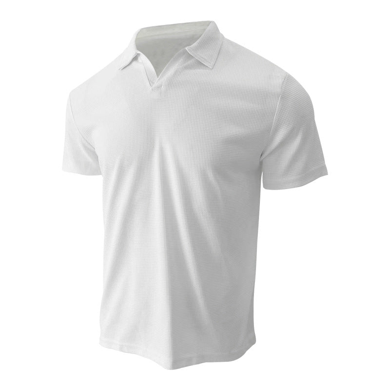 Men’s Waffle Lapel V‑Neck Short‑Sleeve Polo T-Shirts