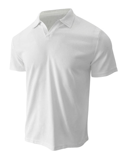 Men’s Waffle Lapel V‑Neck Short‑Sleeve Polo T-Shirts