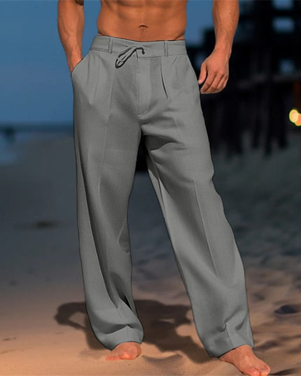 Men's Casual Wide-Leg Drawstring Pants with Pockets Dark Gray Trousers