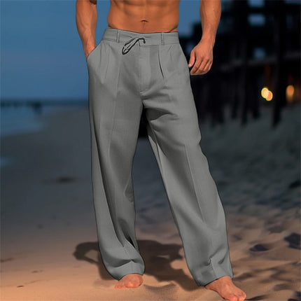 Men's Casual Wide-Leg Drawstring Pants with Pockets Dark Gray Trousers