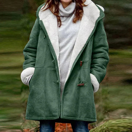 Elegant Cashmere Hooded Coat Green Hooded Coat