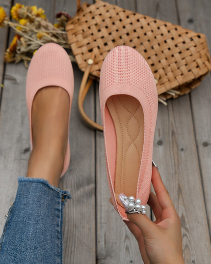 Women's Round Toe Knit Mesh Slip-On Flats Pink Sandals