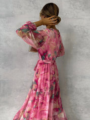 Elegant Floral Chiffon Maxi Dress Dresses