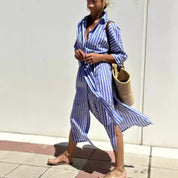 Striped Shirt Dress With Belt Dresses