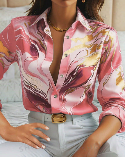 Lyssandra – Marble Satin Statement Blouse Peach bestseller