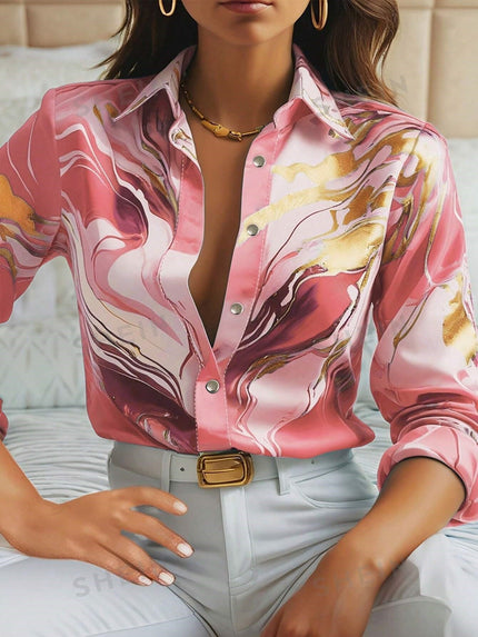 Lyssandra – Marble Satin Statement Blouse Peach bestseller