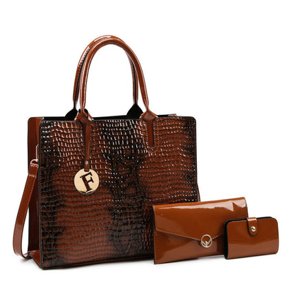 Women’s PU Leather Handheld Crossbody Bag Brown threepiece set Crossbody Bag