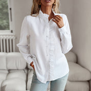 Striped Long Sleeve Ruffle Blouse White Women's Tops