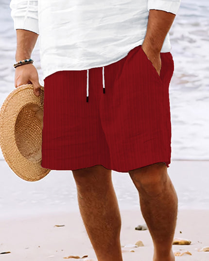 Men's Striped Drawstring Summer Shorts Dark Red Shorts