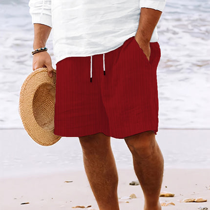 Men's Striped Drawstring Summer Shorts Dark Red Shorts