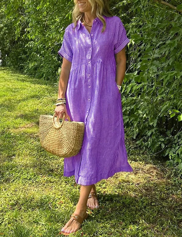 Celira Striped Button-Up Shirt Purple Dress