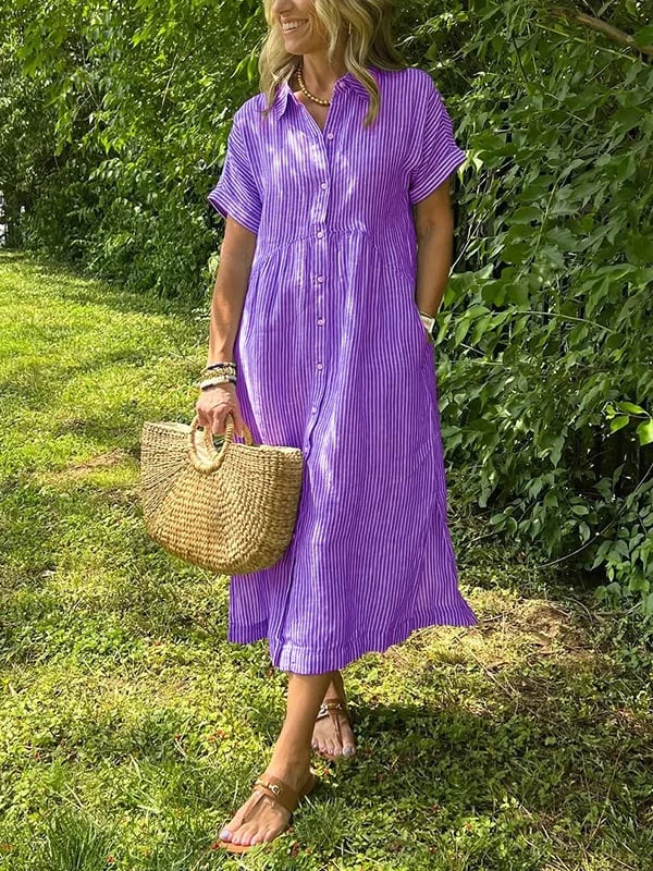 Celira Striped Button-Up Shirt Purple Dress
