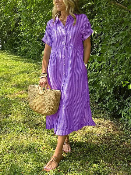 Celira – Striped Button-Up Shirt Purple Dress