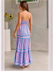 Women's Striped Suspender Maxi Dress Dress