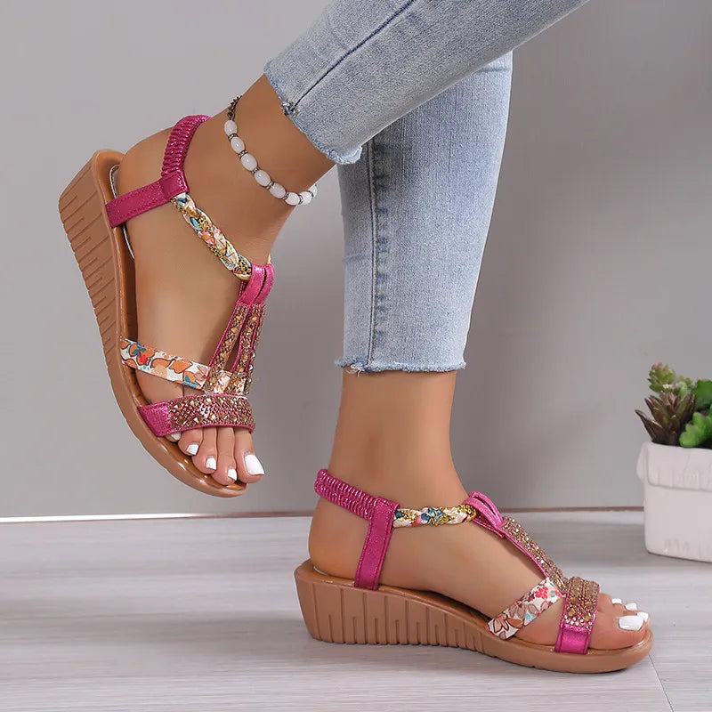 Nova- Crystal Orthopedic Sandals With Handmade Details Pink