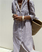 Striped Shirt Dress With Belt Light brown Dresses