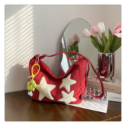 Large Capacity Versatile Crossbody Bag Red With pendant Crossbody Bag