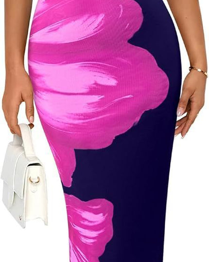 Women's Slim-Fit Floral Print Dress Black And Purple Dress