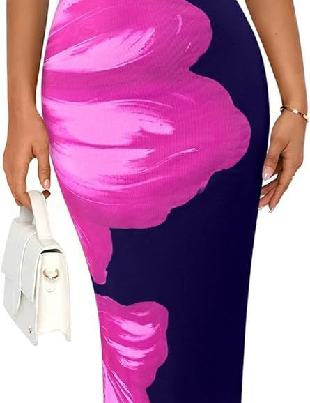 Women's Slim-Fit Floral Print Dress Black And Purple Dress