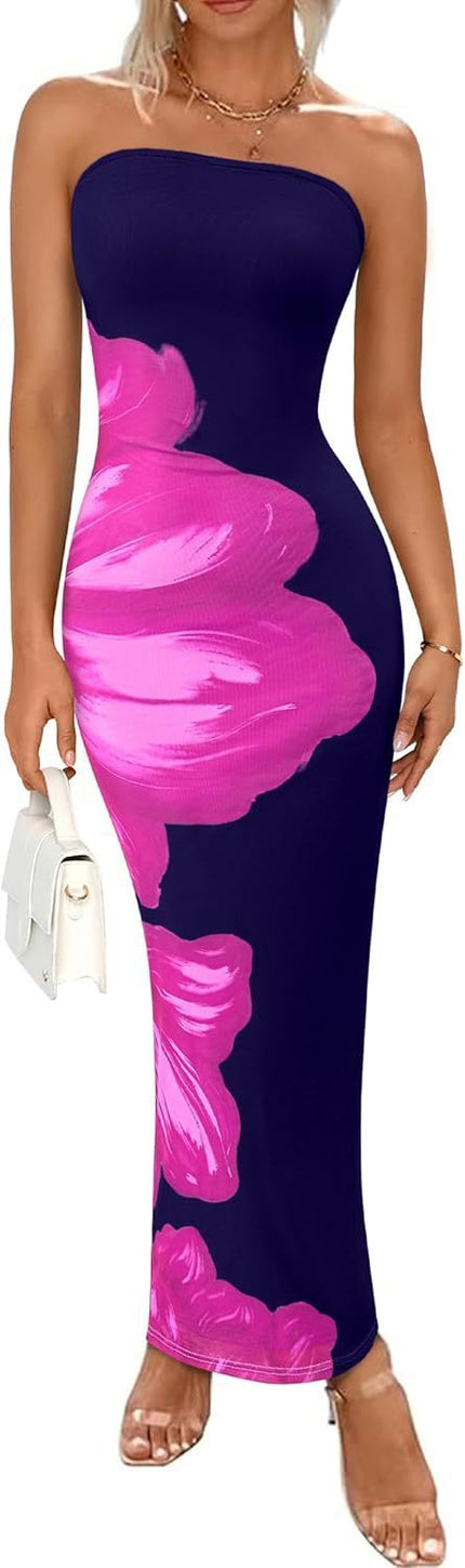 Women's Slim-Fit Floral Print Dress Black And Purple Dress