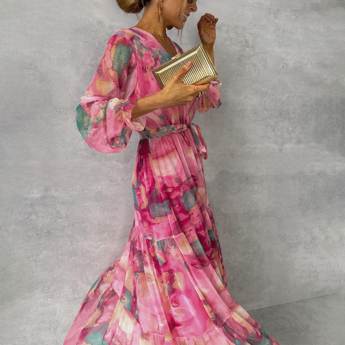 Elegant Floral Chiffon Maxi Dress Dresses