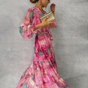 Elegant Floral Chiffon Maxi Dress Dresses