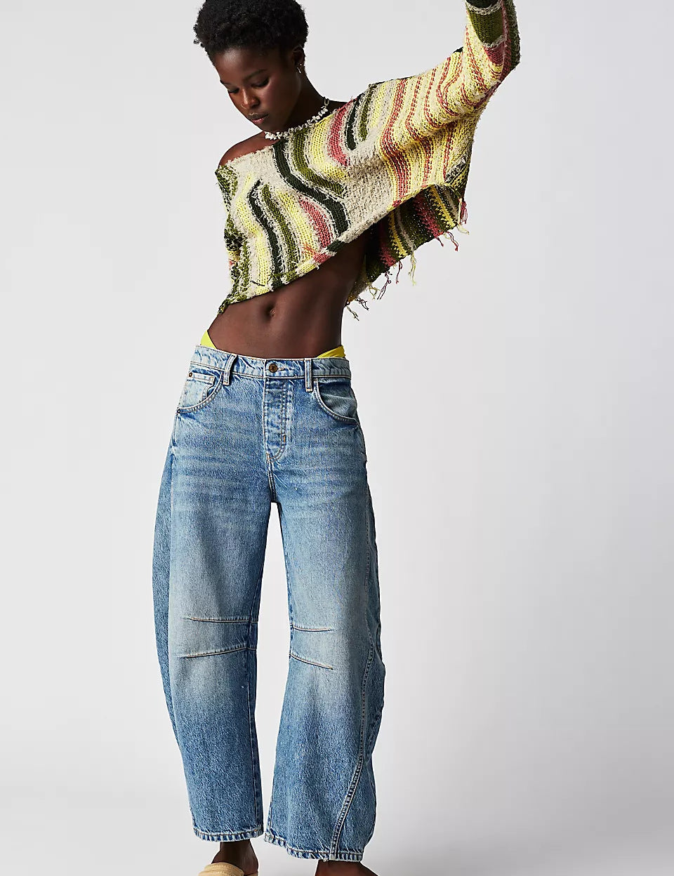 High-Stretch Mid-Rise Barrel Jeans Women Pants