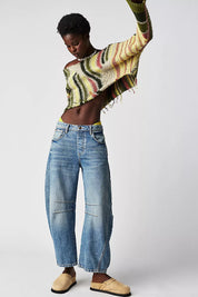High-Stretch Mid-Rise Barrel Jeans Women Pants
