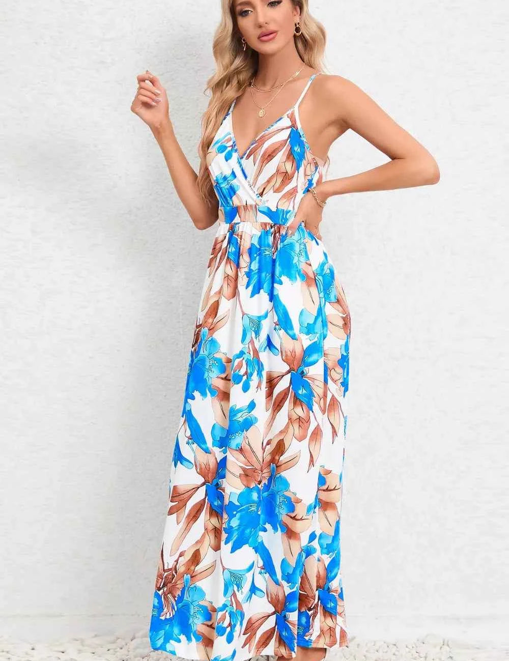 Printed Surplice Maxi Cami Dress