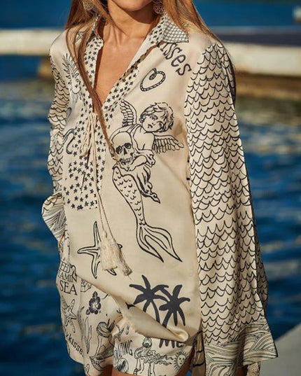 Flower Print Shirt Short Set Women Outfit Sets