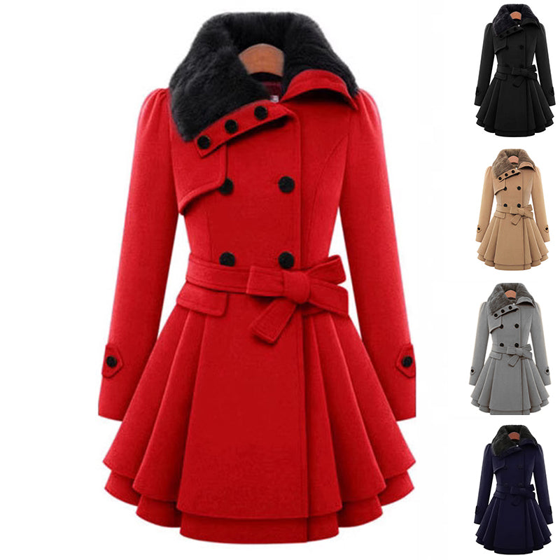 Slim Belted Woolen Mid‑Length Coat – Chic & Warm Woolen Coat