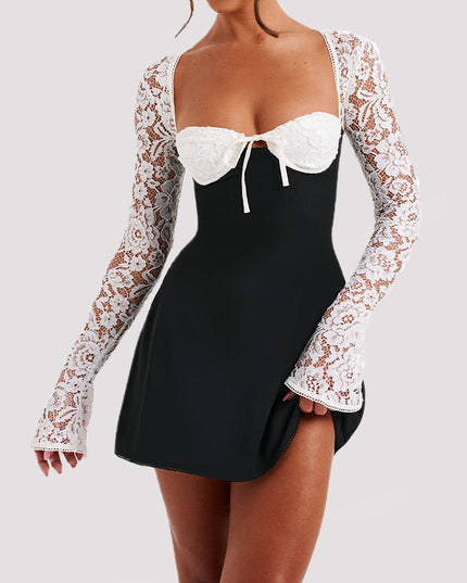 Sexy Lace Corset Backless Mini Dress Black white Dresses