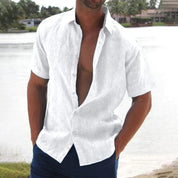 Men's Lightweight Short Sleeve Linen Shirt White Shirts