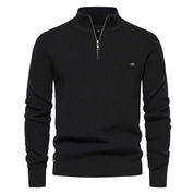 Men’s Zipper Stand Collar Knitted Sweater Black Green Men - Main - Winter