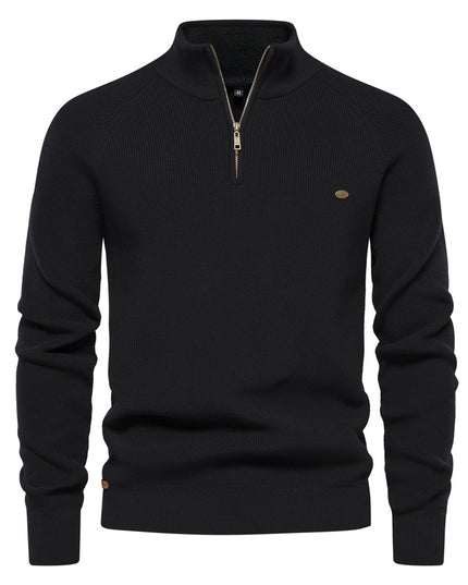 Men’s Zipper Stand Collar Knitted Sweater Black Green Men - Main - Winter