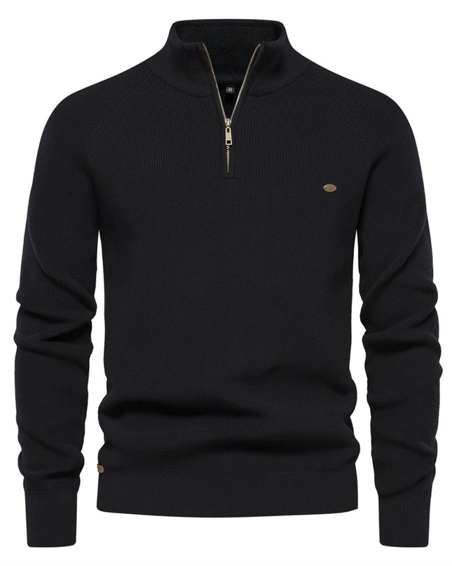 Men’s Zipper Stand Collar Knitted Sweater Black Green Men - Main - Winter