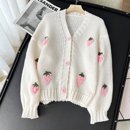 Soft Knit V-Neck Button Cardigan – Lightweight, Skin-Friendly Women's Sweater Pink Free Size Cardigan