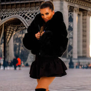 Fluffy Short Faux Fur Coat Black Fox Fur Coat