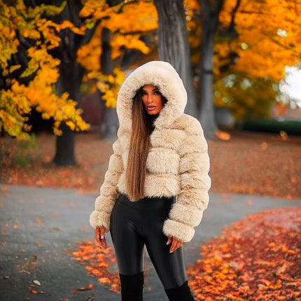 Fluffy Short Faux Fur Coat Beige Fox Fur Coat