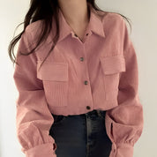Corduroy Drawstring Short Jacket Pink Short Jacket