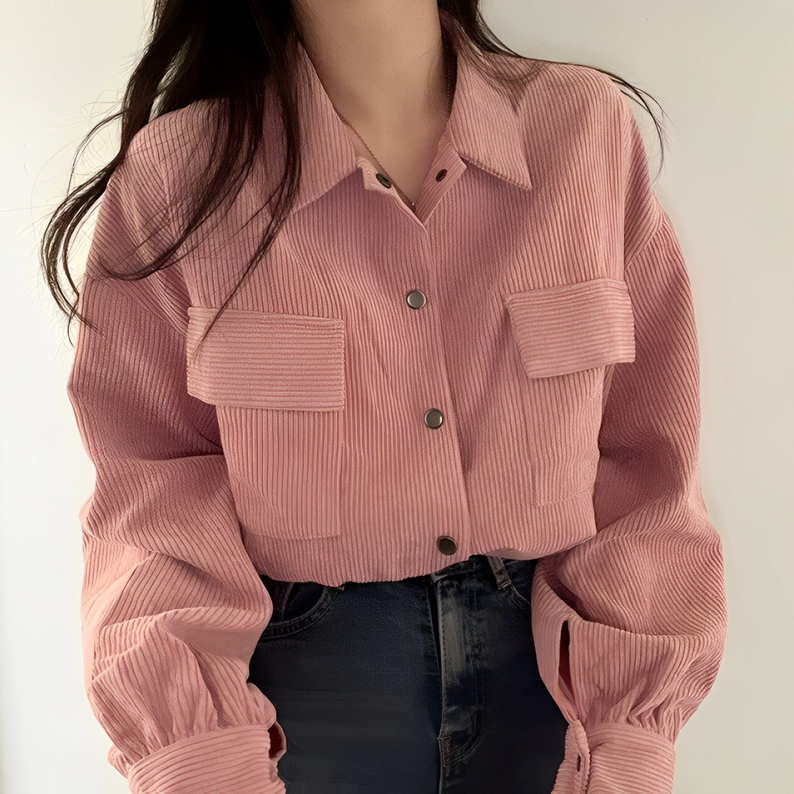 Corduroy Drawstring Short Jacket Pink Short Jacket