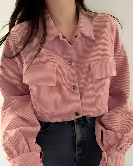 Corduroy Drawstring Short Jacket Pink Short Jacket