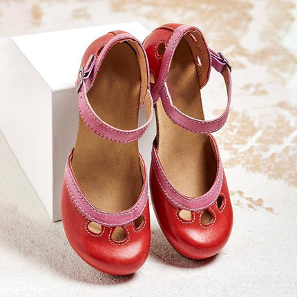 Orthopedic sandals with low heel Red Sandals