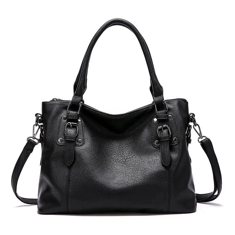 Shiena | Elegant Leather Shoulder Bag Black Shoulder Bags