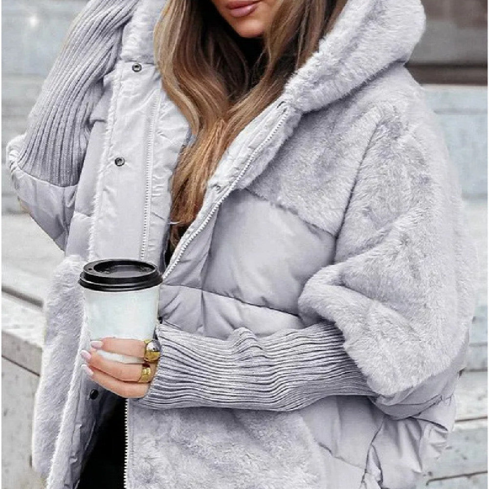 Women’s Faux Fur Patchwork Winter Coat Gray Summer accessories