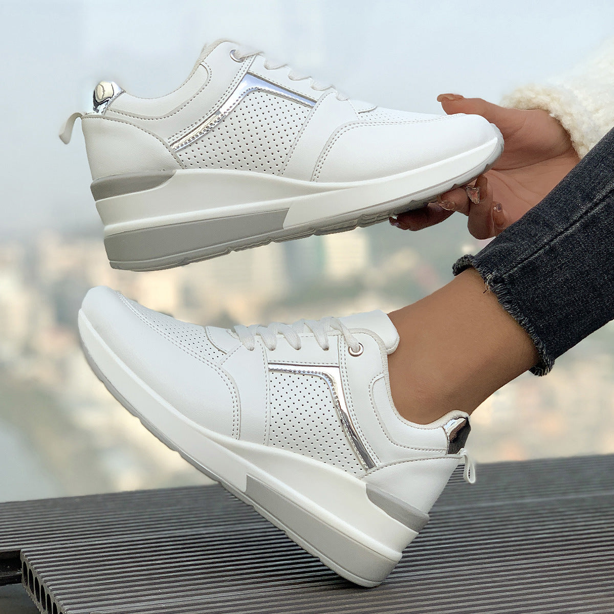 Women's Emery Wedge Platform Sneakers – Sporty Comfort, Elevated Style White Sneakers