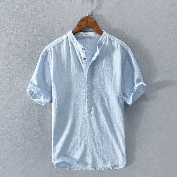 Men's Casual Short Sleeve Henley Shirts Light blue Shirts