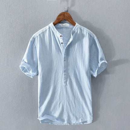 Men's Casual Short Sleeve Henley Shirts Light blue Shirts