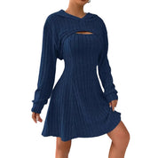 Women’s Two‑Piece Hooded Shawl Vest & Skirt Set Skirts