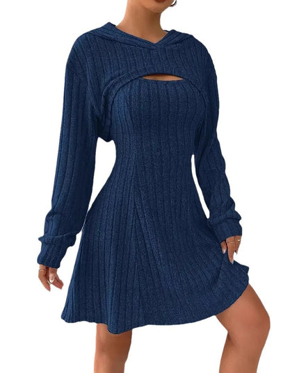 Women’s Two‑Piece Hooded Shawl Vest & Skirt Set Skirts